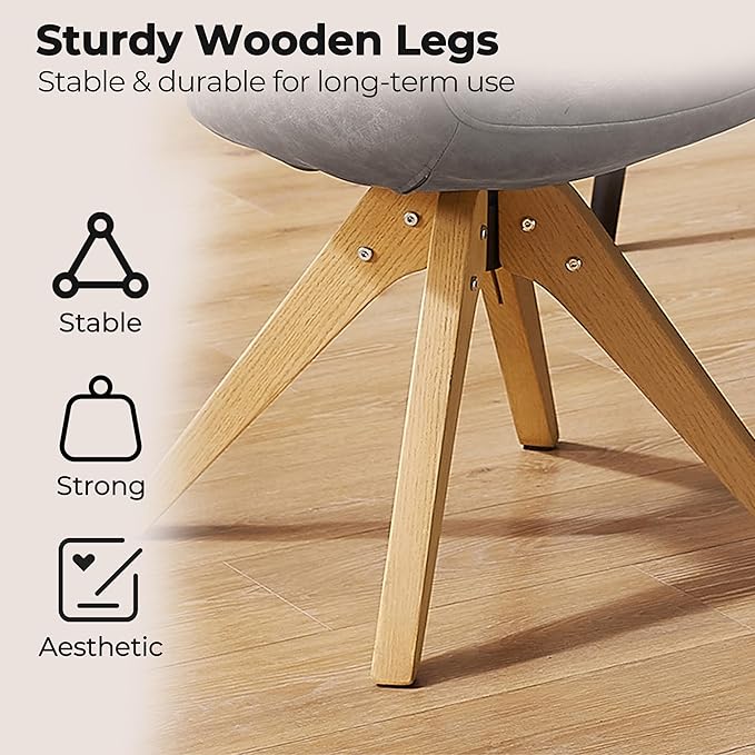 Zouron Mid Century Modern Accent Chair with Oak Wood Legs, Upholstered Swivel Chair No Wheels, Side Accent Armchair Vanity Chair for Small Space Home Office Living Room Bedroom, Gray