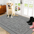 FONEYI Indoor Door Mat, Front Back Door Mat 32"x48" Non-Slip Rubber Backing Door Rug, Machine Washable Entry Rug, Low Profile Absorbent Dirt Trapper Doormat Inside Floor Mats for Entryway, Light Grey