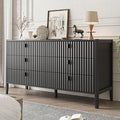 6 Drawer Dresser, Modern Chest of Drawers for Bedroom, Wood Fluted Dresser Organizer with Deep Drawers for Clothes, Nightstand for Bedroom, Hallway, Living Room, Entryway, Black
