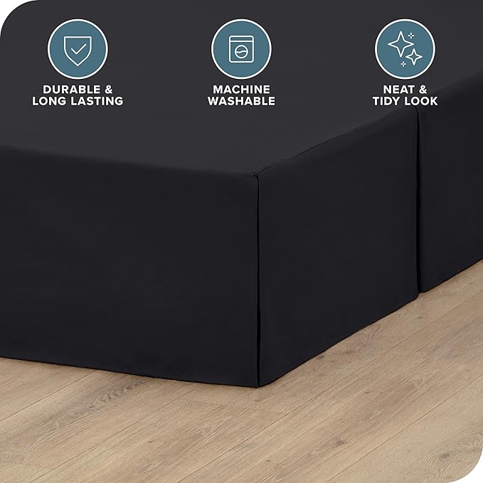 Bare Home California King Bed Skirt - 15-Inch Tailored Drop Easy Fit - Bed Skirt for Cal King Beds - Center & Corner Pleats (Cal King, Black)