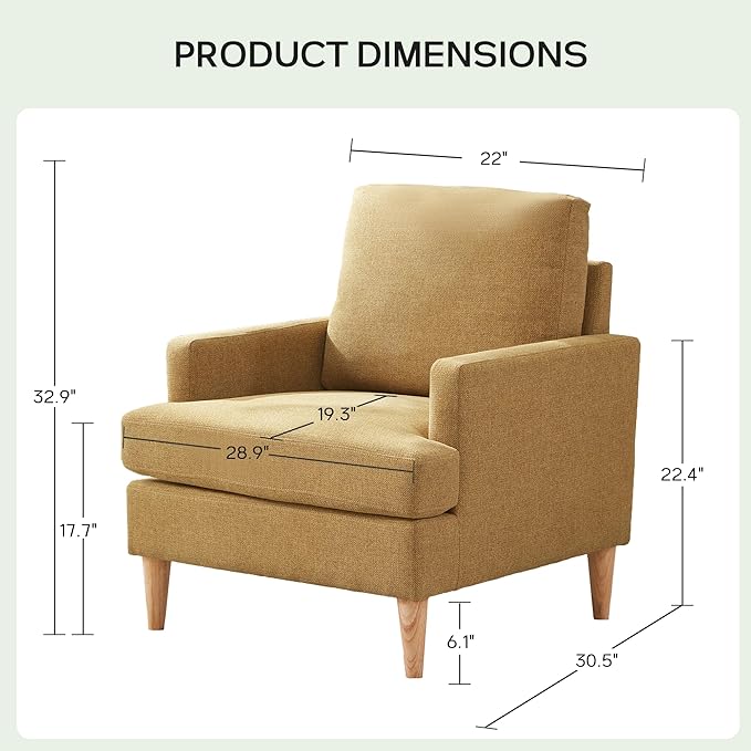 VKNOW Mid-Century Accent Chairs Set of 2, No Tools Assembly Required, Modern Upholstered Polyester Armchairs for Living Room & Bedroom, Comfortable Reading Chairs with Wood Legs, Yellow