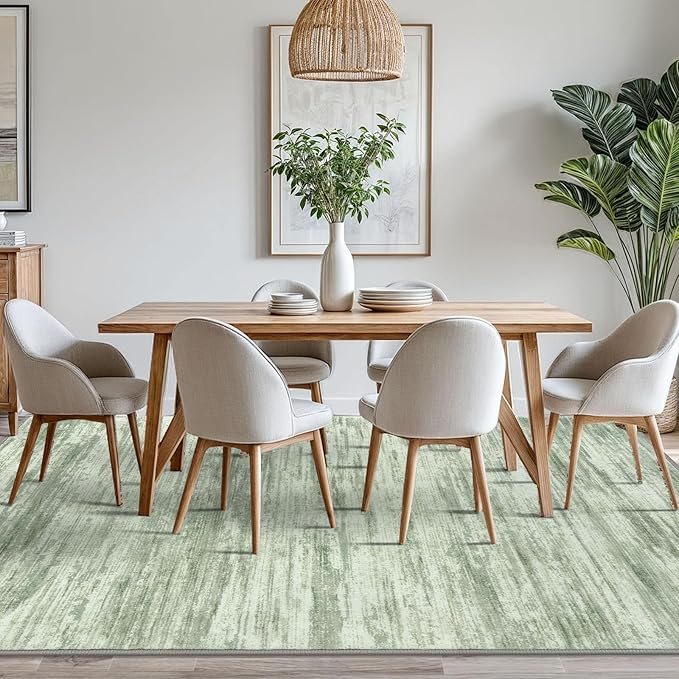 8x10 Modern Abstract Area Rug for Bedroom, Lime Green Large Super Soft Washable Rugs with Non-Slip, Non-Shedding Carpet for Living Room, Indoor Door Mat for Office Home Décor