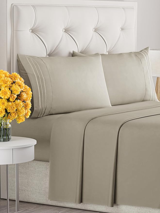 Full Size 4 Piece Sheet Set - Extra Soft, Breathable And Cooling Sheets - Hotel Luxury Durable Bed Sheets for Women & Men - Deep Pockets, Easy-Fit & Wrinkle-Free Sheets - Taupe Oeko-Tex Bed Sheet Set