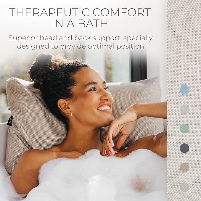 BADESOFA® Luxury Bathtub Pillow L - Large Bath Pillow for Therapeutic Neck and Back Support Quick-Drying - Full Body Bath Tub Cushion - Luxury Spa Cushion in Ivory Pearl