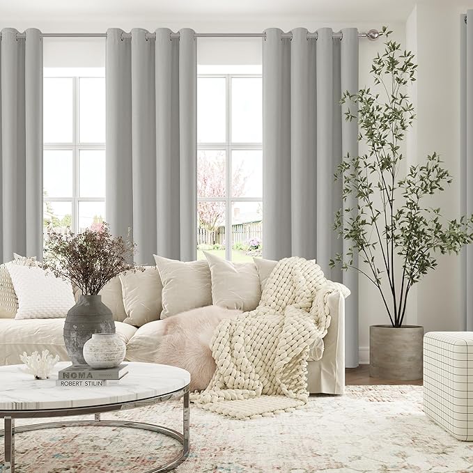 ChrisDowa 100% Blackout Light Grey Solid Curtains 72 Inches Long 2 Panels for Bedroom Living Room,Farmhouse Room Darkening Thermal Insulated Soundproof Grommet Top Window Treatment Drapes,52x72