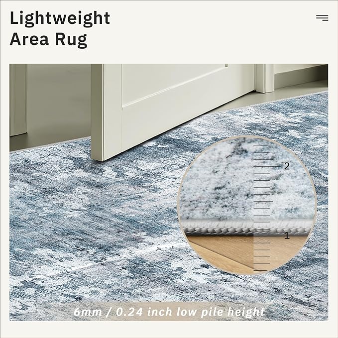 2x3 Abstract Washable Rugs for Kitchen, Floor, Entryway, Powder Room Small Area Rug Non-Slip Vintage Rug Low Pile Throw Door Mat Blue
