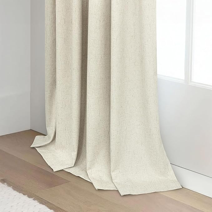 Farmhouse Style 94 Inch Curtains for Living Room Drapes Back Tab Pleated Linen Blackout Earthy Curtain Heat Blocking Black Out Window Treatment Master Bedroom Sunroom 2 Burg Panel 94 Long Length Beige
