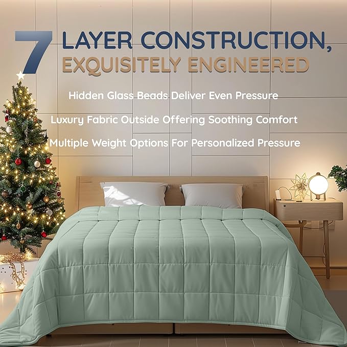 HomeSmart Products 40lbs Weighted Blanket Queen Size - Breathable, Hypoallergenic Soft Fabric, Extra Heavy Weighted Blanket Green Sage