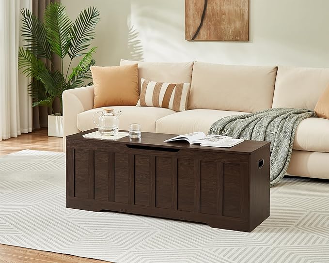 51.2" Storage Chest Extra Large,Storage Bench with 2 Safety Hinges,Shoe Bench,51.2 * 15.7 * 19.1 inches,Wooden Trunk for Bedroom,livingroom,entryway,Supports 220 lb,Easy Assembly(Espresso).