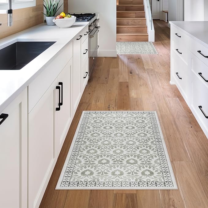 Gertmenian Indoor Boho Accent Rug - 2x4 Extra Small (2-Pack), Non Slip, Super Strong, Ideal for High Traffic Areas in Bedroom, Office, Kitchen - Esme, Sage, 24572
