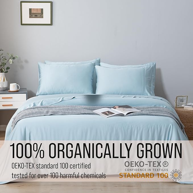 Bella Coterie 6 Piece Luxury Bamboo Viscose California King Size Sheet Set | 100% Organically Grown | Cooling for Hot Sleepers | 18" Deep Pocket | Soft & Hypoallergenic | 4 Pillowcases [Coastal Blue]