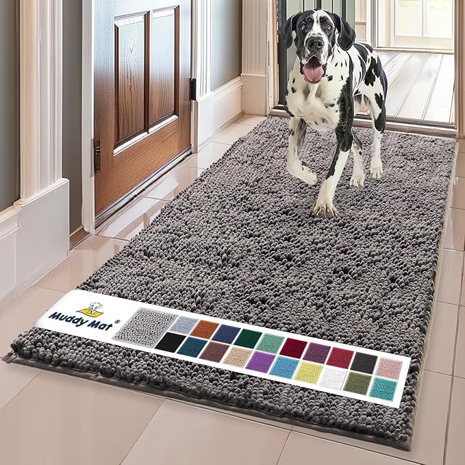 Muddy Mat® | Super Absorbent Door Mat Indoor, Microfiber Quick Dry Chenille Entryway Rug, Non-Slip Front Door Mat, Indoor Mats for Entryway, Machine Washable Pet Rug, Charcoal 24" x 120"