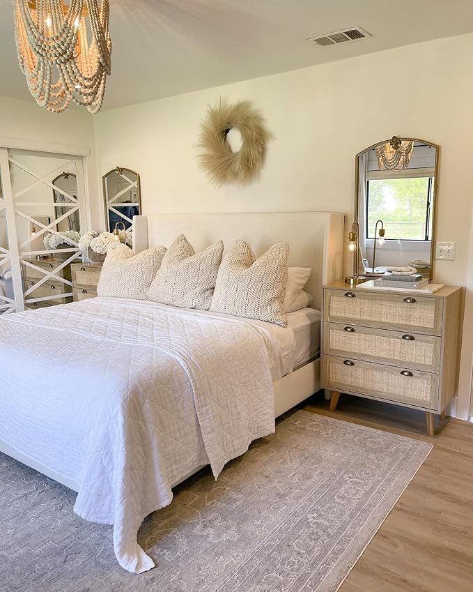 PHI VILLA Rattan Dresser - Nightstand with Drawer Boho Small Cabinet 3 Drawer Dresser, Bedside Table