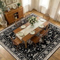 Area Rugs Square 10ft Washable Non-Slip, Floral Vintage Distress Print Pattern Medallion Carpet for Living Room Bedroom Dining Room, Black Brown Neutral Dark Tan