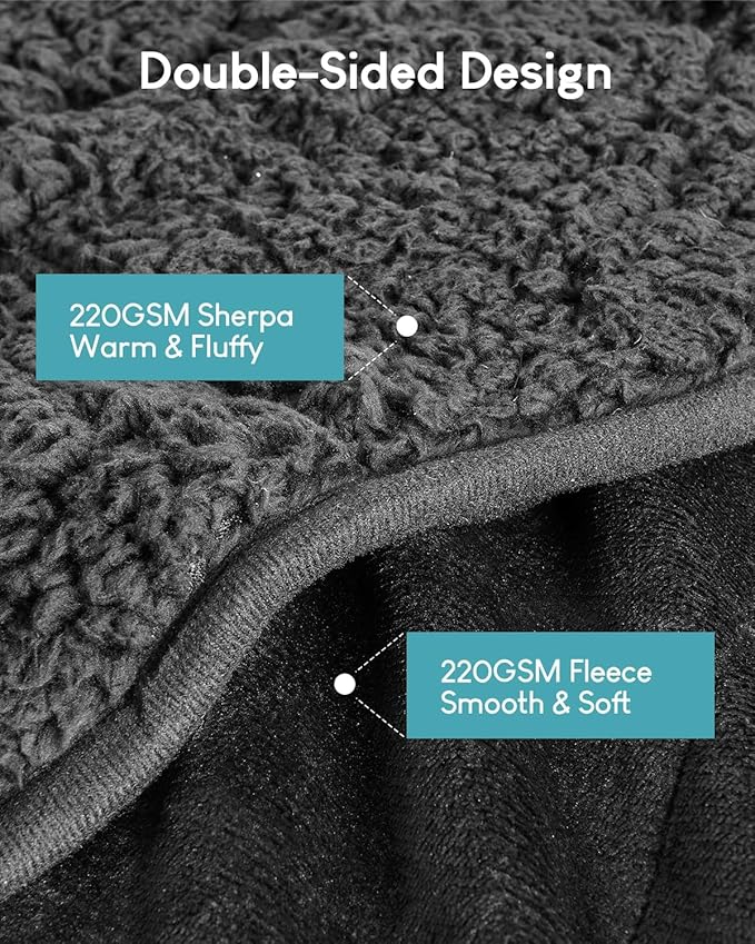 Cottonblue Weighted Blanket 15lbs 80x87 Inches for Queen King Size Bed, Ultra Soft Sherpa Weighted Throw Blankets for Relax and Sleep, Cozy Comfort Heavy Bed Blankets with Cemaric Beads, Black