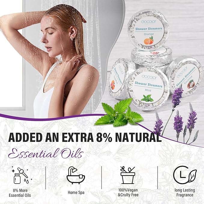 docolor Shower Steamers Aromatherapy 12 Pack Gifts for Women Mother Day Gift Mom Men, Birthday Gifts for Her Stress Relief Home Spa, Lavender Natural Essential Oil Self Care Relaxation Shower Bombs