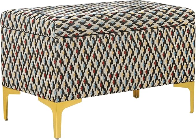 Joveco Rectangular Storage Ottoman Bench, Upholstered Coffee Table with Golden Metal Legs, Footrest Stool for Living Room Bedroom Entryway