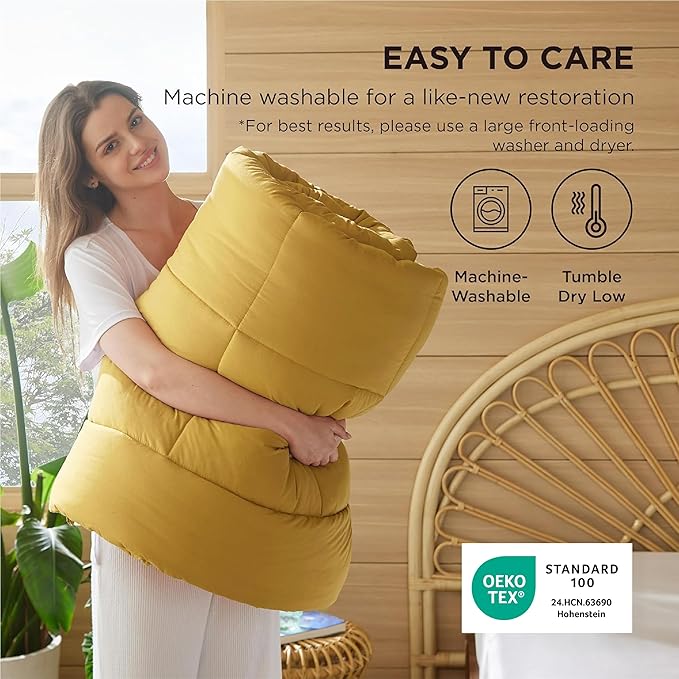 Bedsure Comforter Duvet Insert - Quilted Comforters Queen Size, All Season Duvet, GentleSoft Down Alternative Bedding, with 8 Tabs, Gifts for Women/Men, Mustard Yellow, Queen 88 x 88 Inches