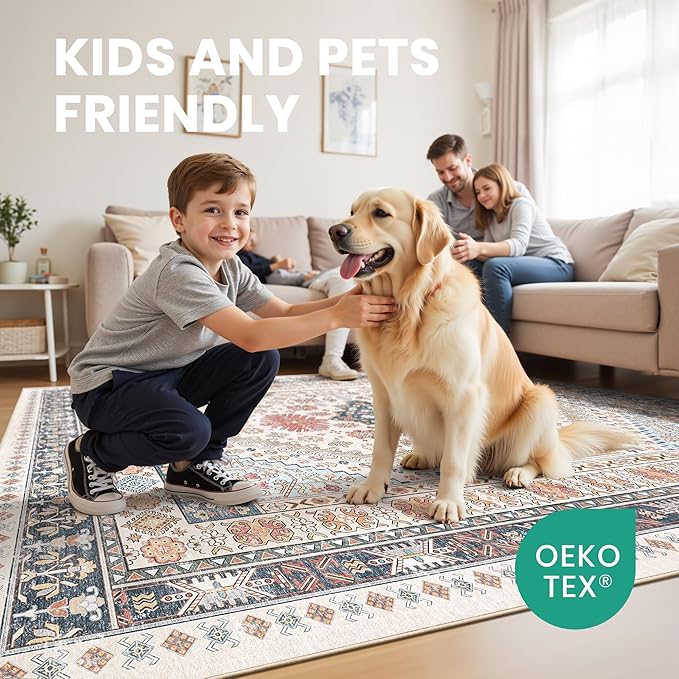 zesthome 10x12 Area Rugs for Living Room,Non-Slip Backing Washable Rugs,Vintage Large Area Rug，Stain Resistant Home Decor Rug (Multi,10'x12')