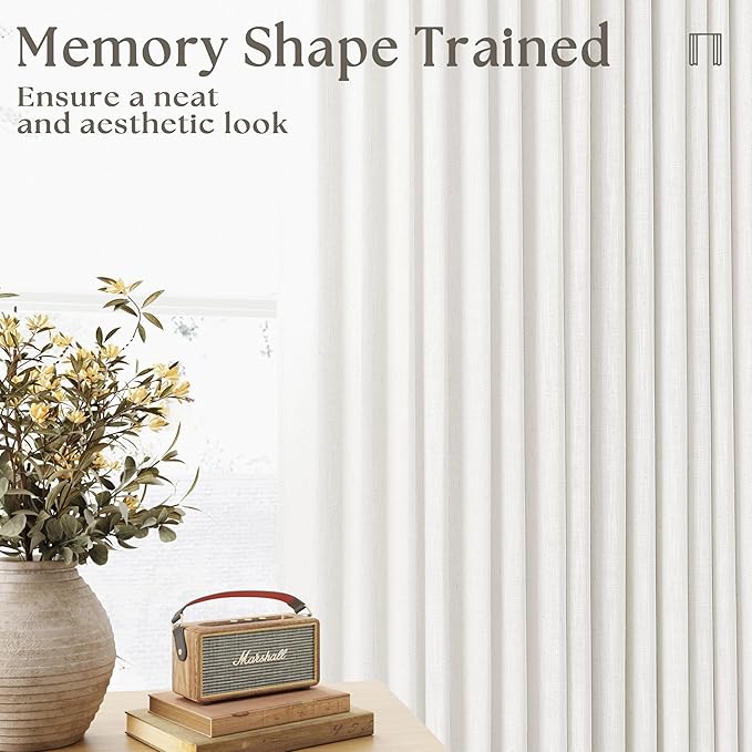Beige White Linen Pleated Curtains 30 Inch Length Light Filtering Semi Sheer Mini Curtains Cafe Small Window Basement Bathroom Boho Farmhouse Pinch Pleat Short Semi Sheer Kitchen Drapes Camper RV