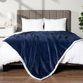 Pavilia Sherpa Fleece Blanket - Queen Size, Navy Blue, Plush Soft Fuzzy, Reversible Winter Blanket for Women & Men, 90x90 Inches