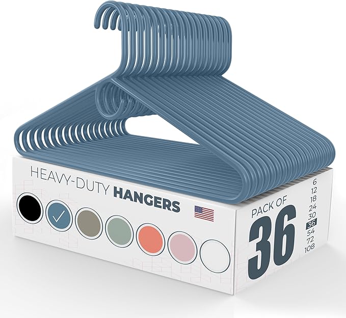 Neaties Heavy Duty Clothes Hangers 36 Pack – Made in The USA – 8lb Capacity Plastic Hangers for Adult Clothing – Durable for Pants, Coats, Jackets, or Jeans – Blue