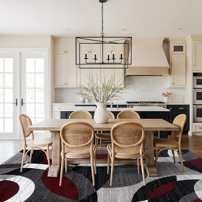 Rugshop Red Modern Geometric Indoor Large Area Rug, Overlapping Circle Pattern, Fade Resistant, Non-Shedding, for Living Room, Dining Room and Family Room, 7'10" x 10'2"
