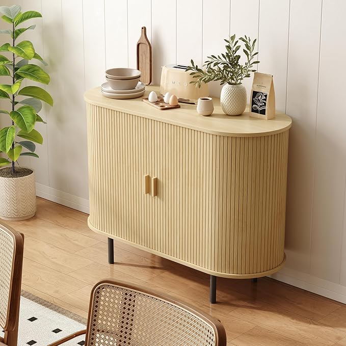ONBRILL 40" Sideboard Buffet Cabinet with Storage, Storage Cabinet with Sliding Door & Adjustable Shelf, Modern Accent Coffee Bar Console Table for Kitchen, Entryway, Oak