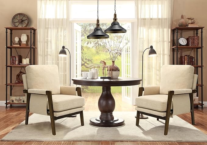 Accent Chairs for Living Room Set of 2, Modern Arm Chairs for Bedroom, Wooden Upholstered Mid Century Accent Chairs, Beige
