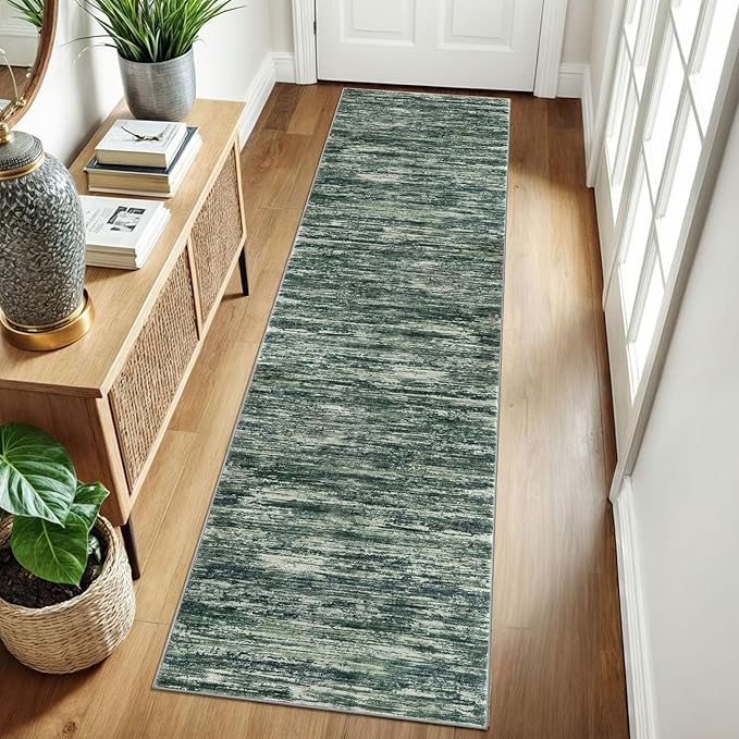 2x8 Modern Abstract Runner Rug for Hallways, Dark Green Super Soft Hallway Decor Kitchen Rugs with Non-Slip, Non-Shedding Washable Rug for Entryway Bedroom Indoor