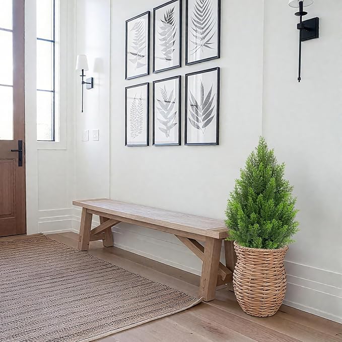 Briful 27” Artificial Cedar Topiary Tree in White Planter – Realistic Faux Evergreen Floor Plant with Layered Leaves, Decorative Indoor Outdoor Potted Shrub for Home, Office, Patio, Porch
