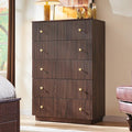 Fluted Dresser for Bedroom, 5 Drawer Dressers, Wood Tall Dresser Storage Organizer, Chest of Drawers with Deep Storage, Modern Bedroom Chest for Closet Hallway, Entryway, Living Room,Brown