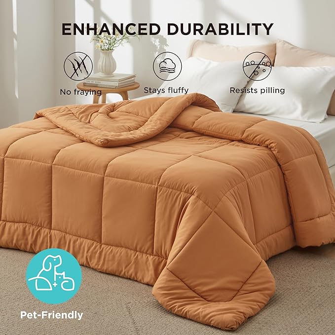 Bedsure Comforter Duvet Insert - Quilted Comforters King Size, All Season Duvet, GentleSoft Down Alternative Bedding, with 8 Tabs, Gifts for Women/Men, Burnt Orange, King 90 x 102 Inches