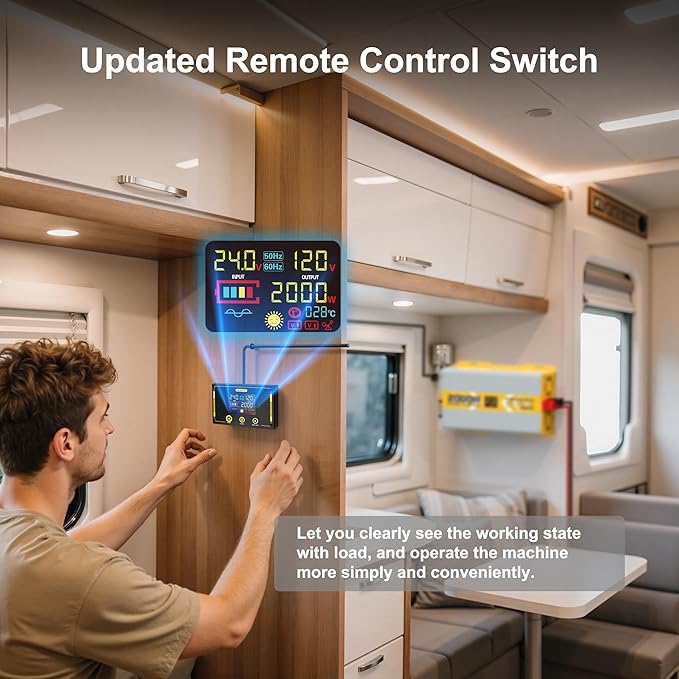 XWJNE 2000W Pure Sine Wave Power Inverter 24V DC to 120V GFCI AC Converter with LCD Display and Remote for Home, RV, Truck, Off-Grid Solar Power