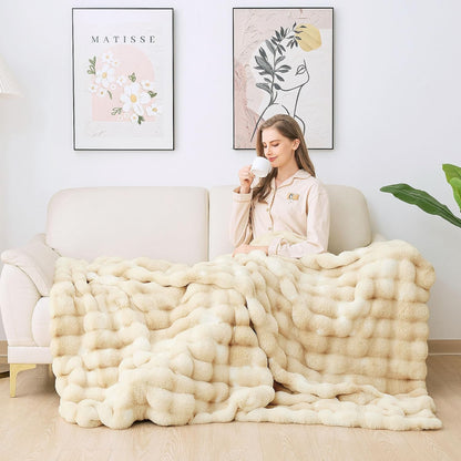 Tie-dye Camel Faux Fur Rabbit Thick Throw Blanket for Couch Living Room 50x60 Fluffy Bed Furry Comforter Soft Blanket Best Housewarming Home Gifts 860 GSM