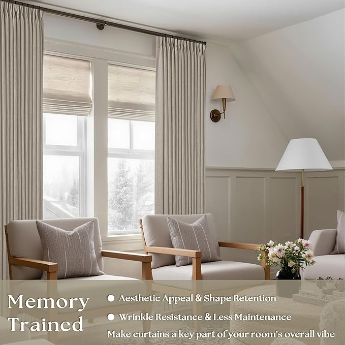 Burlywood Taupe 84 Inches Long 70 Inch Wide Curtains for Living Room Light Filtering Semi Sheer Modern Farmhouse Pleated Curtain Back Tab for Patio Sliding Door Dining Room Large Window 1 Panel 70x84