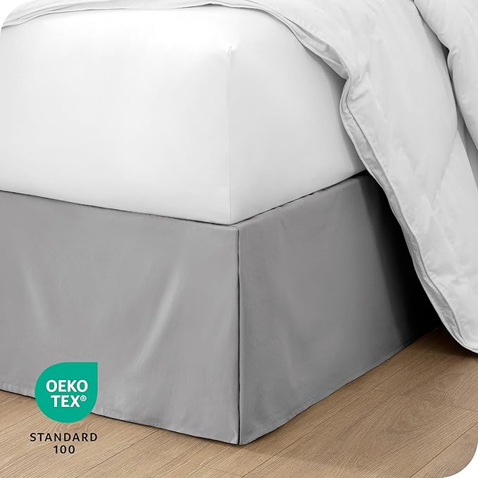Bare Home Full Bed Skirt - 15-Inch Tailored Drop Easy Fit - Bed Skirt for Beds - Center & Corner Pleats (Full, Light Grey)
