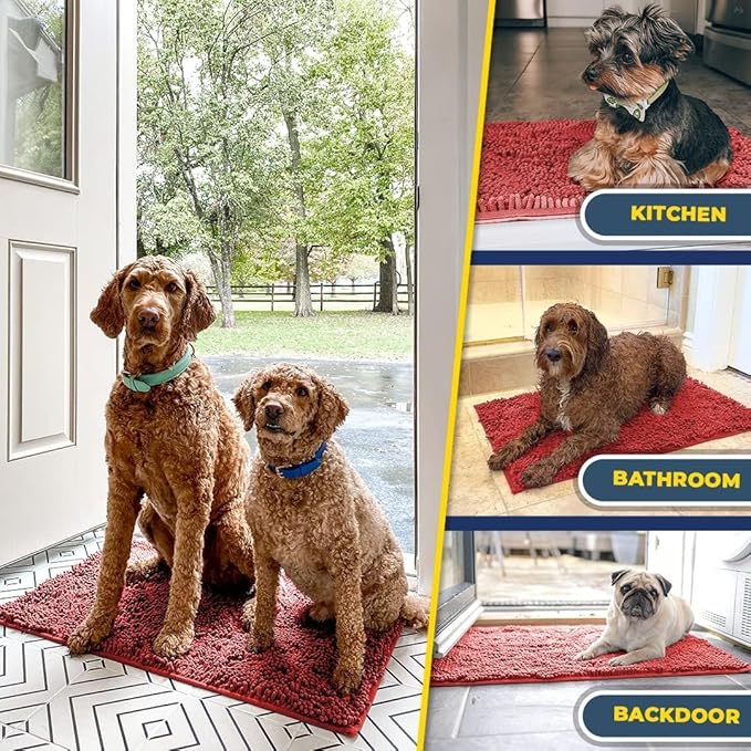Muddy Mat® | Super Absorbent Door Mat Indoor, Microfiber Quick Dry Chenille Entryway Rug, Non-Slip Front Door Mat, Indoor Mats for Entryway, Machine Washable Pet Rug, Red 36" x 120"