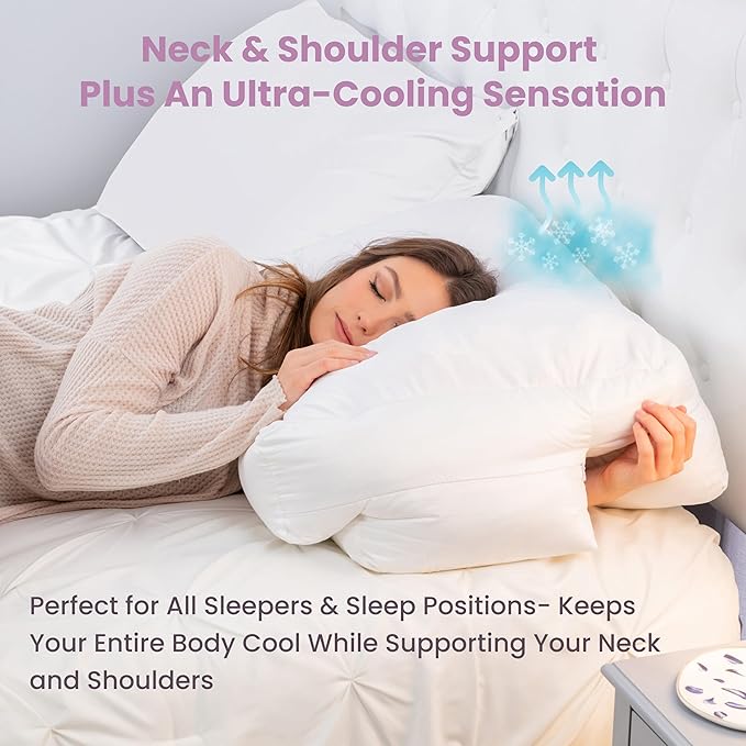 Wife Pillow - Insert Topper Only, Firm Cooling Gel / 80D Memory Foam Topper for Pillow That Stays Cold. Thin for Stomach Sleeper. Ergonomic, Neck U Shaped Cutout. Firm High-Density Layer Support