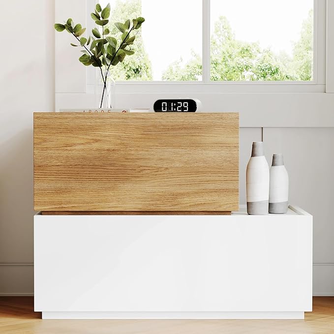 Modern Nightstand Modular Stackable Drawers Modular Storage Bedroom Furniture Set - Bedside Table, Storage Cabinet, Sofa End Table for Bedroom Living Room Hallway Entryway Oak and White