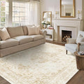5x7 Vintage Washable Area Rugs Boho Medallion Large Distressed Retro Accent Carpet Floral Non-Slip Soft Low Pile Indoor Throw Rug for Living Room Bedroom Dining Room Office Kitchen, Beige