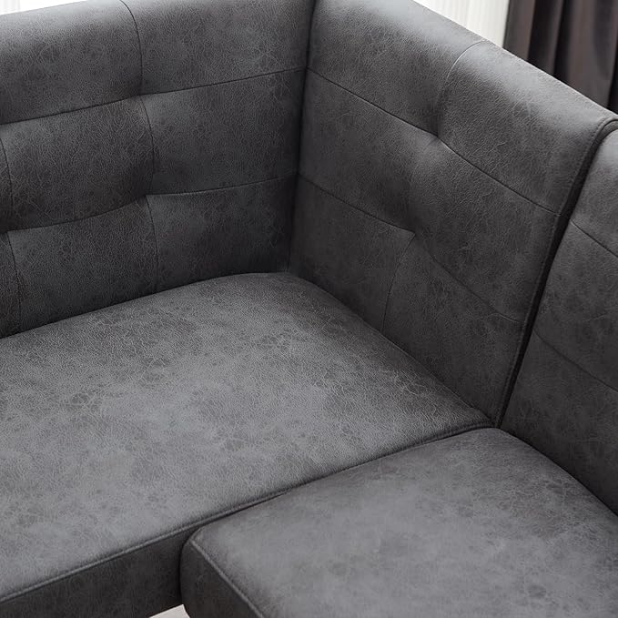 Modern L-Shaped Dining Bench, Vintage Fabric Upholstered Corner Sofa with Metal Legs for Kitchen Nook, Living Room, Dining Room (Right Seat)