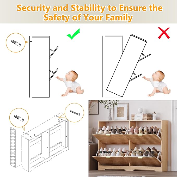 Large Shoe Cabinet for Entryway, Shoe Rack Cabinet with 4 Flip Drawer and Adjustable Shelves for Small Apartment, Foyer
