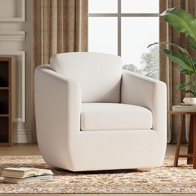 360° Swivel Accent Chair Set of 2 with Pillow - Comfy Living Room Armchair No-Sag Foam & Sturdy Metal Base, Fully Assembled Swivel Accent Single Sofa for Bedroom Living Room, Office, Beige