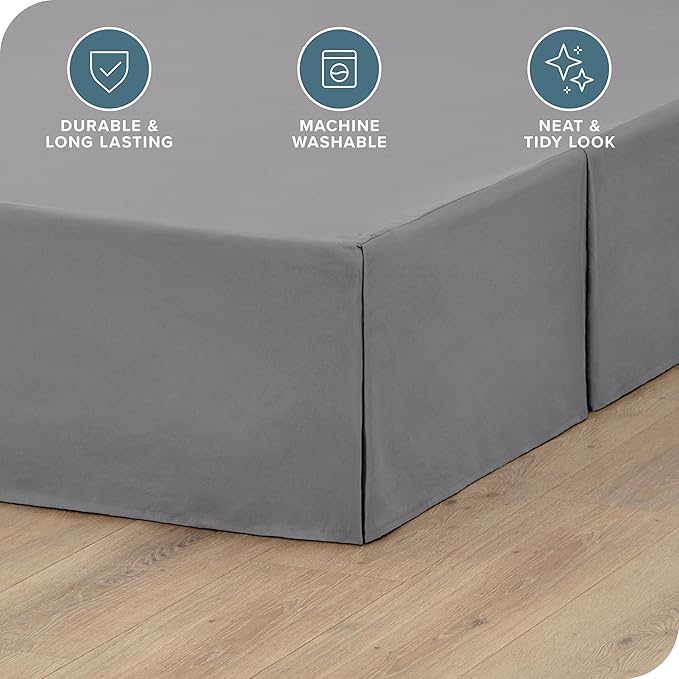 Bare Home Full Bed Skirt - 15-Inch Tailored Drop Easy Fit - Bed Skirt for Beds - Center & Corner Pleats (Full, Grey)