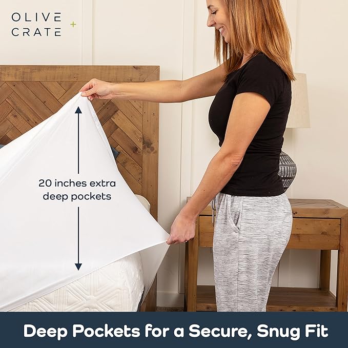 Olive + Crate 100% Viscose Bamboo Mattress Protector - Eco-Concious Cooling Mattress Cover - Waterproof Hypoallergenic Protection - Breathable Twin XL Shield Against Dust & Spills