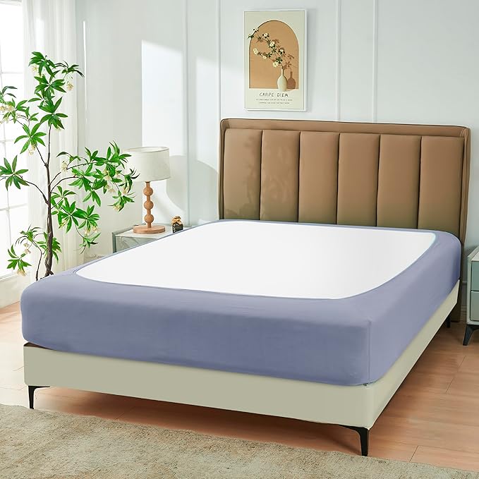 Biscaynebay Decorative Box Spring Cover Full & Full XL Size, Silver Grey Luxurious Jersey Knitting Stretchy Wrap Around 4 Sides Bed Skirt for Home/Hotels, Easy Fit Wrinkle & Fade Free Machine Washable