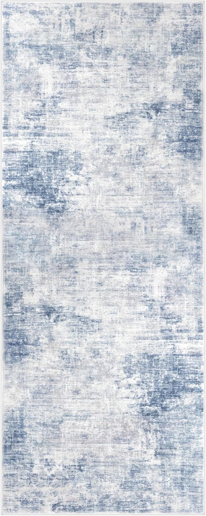 IOHOUZE Abstract Runner Rug 2x5 Ft Washable Runners for Hallways, Non Slip Kitchen Runner Printed Faux Wool Entryway Runner Indoor, Modern Floor Carpet for Hall Kitchen Bedroom, Light Blue White