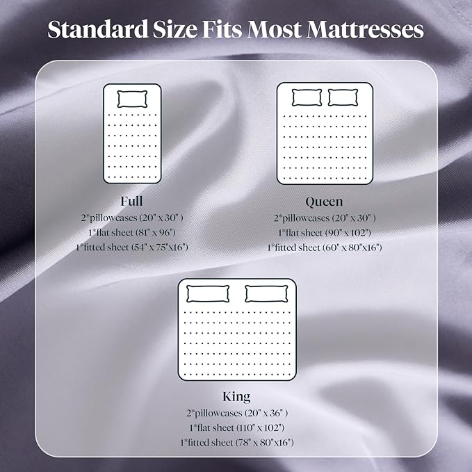LuxClub King Size Sheets Set, 100% Rayon Derived from Bamboo Cooling Sheets, Breathable & Soft Deep Pocket Up to 16", Hotel Luxury Silky Sheets King Size, Light Grey