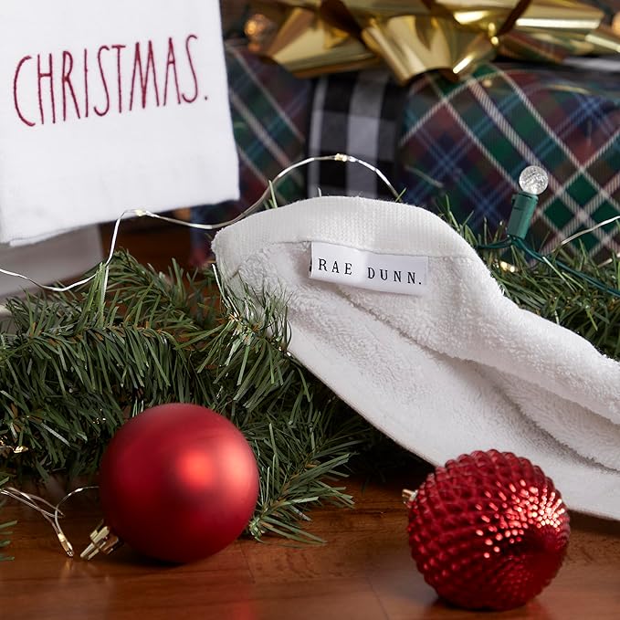 Rae Dunn Set of Hand Towels for Kitchen and Bathroom, 100% Cotton, Embroidered Dish Towels, Decorative Hand Towels, Christmas, 3 Pack